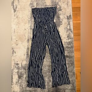 Ambiance Navy and White Striped Jumpsuit